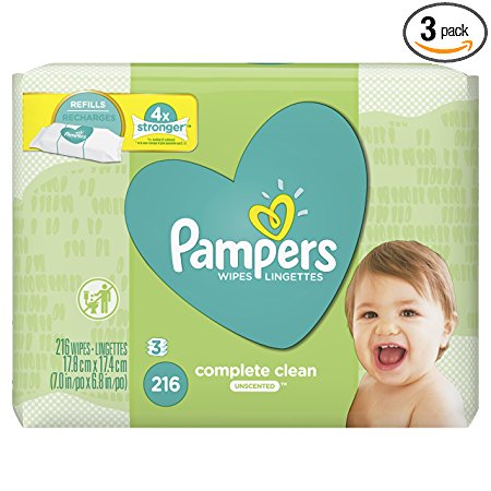Pampers Complete Clean Unscented 3X Refills Baby Wipes, 216 ct