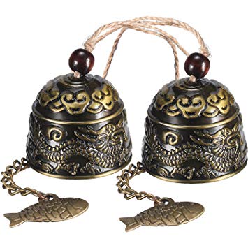 Chuangdi 2 Pieces Fengshui Bell Vintage Dragon Bell Fengshui Wind Chimes for Home Garden Hanging Good Luck Blessing