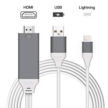 Lightning to HDMI Cable, Parmeic 6.5ft iPhone to HDMI Adapter 1080P HDTV Connector Cable, Lightning Digital AV Adapter Cord for iPhone X 8 7 6Plus, iPad, iPod to TV Projector Monitor, Plug and Play
