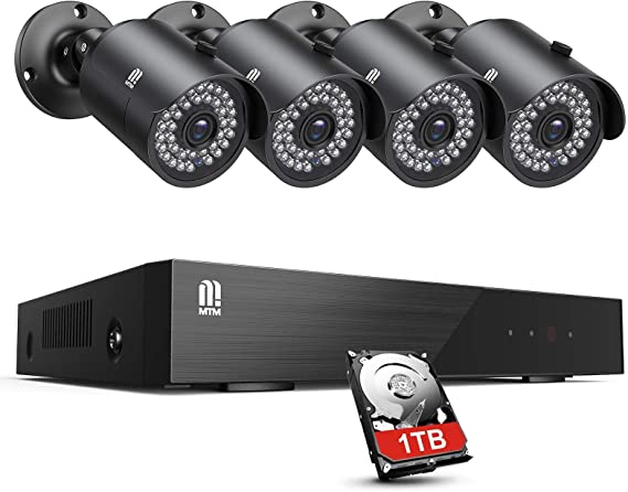 5MP CCTV Camera System with 1TB Hard Drive, MTM 8CH 5MP H.265  Surveillance DVR, 4x 5MP Weatherproof Outdoor Security Cameras,100ft Night Vision,Email&APP Alert,Smart Motion Detection,Remote Access