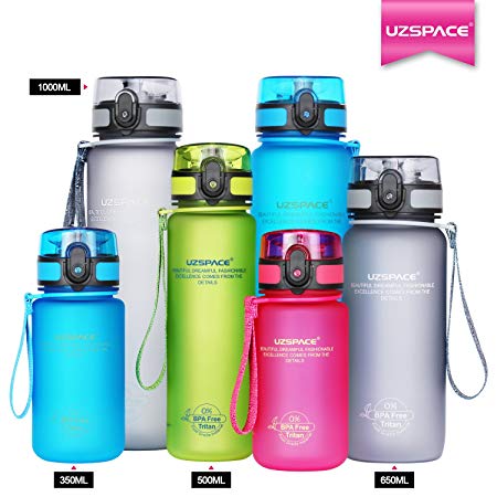 UZSPACE Sports Water Bottle 350ml-500ml-650ml-1000ml,No-Toxic, BPA free,Eco-Friendly Tritan and Reusable with Leak-proof Lid and One Click Open for Running, Gym, Yoga, Outdoors and Camping