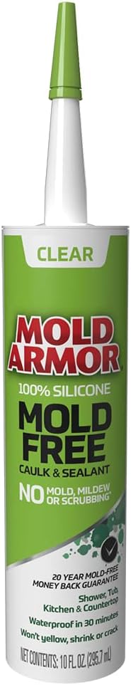 MOLD ARMOR 100% Silicone Mold Free Caulk & Sealant (Clear), 10 Fl Oz.