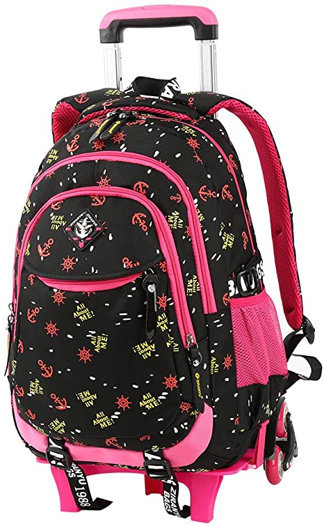 VBG VBIGER Rolling Backpack for Girls Wheeled Backpack Trolley School Bag Travel Luggage (Black)