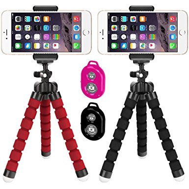 Flexible Tripod, IHUIXINHE Stand Holder, Octopus Style Portable and Adjustable with Bluetooth Wireless Remote Control Shutter,Tripod for Iphone Android Digital Camera Gopro (2 Pack)