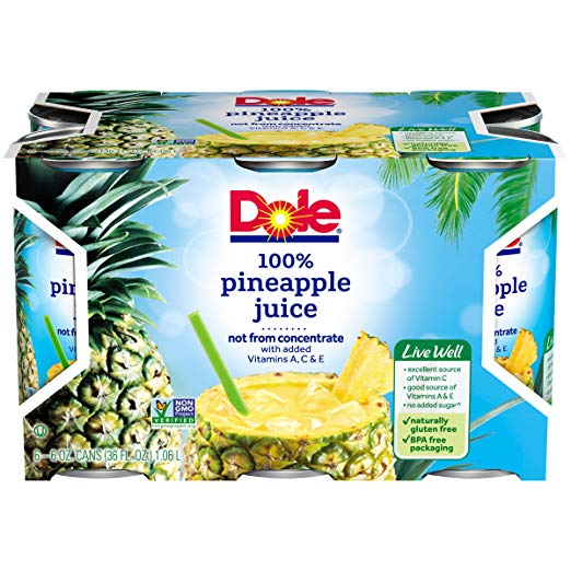 DOLE 100% Pineapple Juice, 6 Ounce Can (Pack of 6)