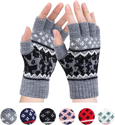 Fingerless Gloves - Womens Winter Warm Gloves Half-finger Wool Mittens Cold Weather Windproof Outdoor Sports Driving, Skiing, Running Gift for Family