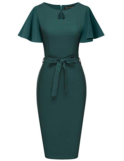 GownTown Womens 1950s Style Ruffle Sleeves Offices Pencil Dress