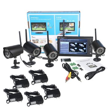 Magicfly Digital Wireless DVR Security System SD Card Recording with 7 Inch LCD Monitor 4 Long Range Night Vision Cameras Black