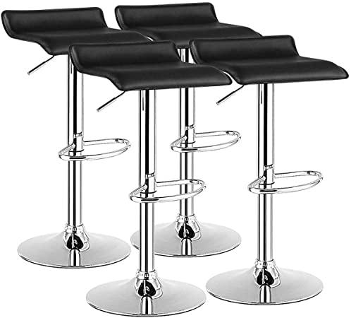 COSTWAY Bar Stool, Swivel Adjustable Contemporary Stools, Modern Design Chrome Hydraulic PU Leather Backless Barstools (Black, Set of 4)