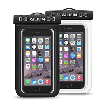 Waterproof Case, Ailkin 2-Pack Universal Dry Bag Case for iPhone 6, 6s, 6s Plus, 6 Plus, Samsung Galaxy S6, S7, Sony, LG, HTC, MP3 player, and Other up to 6-Inch Diagonal SmartPhones-IPX8 Certified