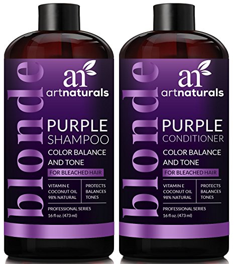 ArtNaturals Purple Shampoo and Conditioner Set – (16 Fl Oz x 2) – Protects, Balances and Tones – Bleached, Color Treated, Silver and Blonde Hair