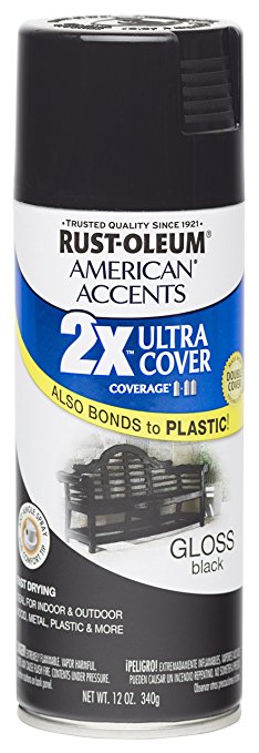 Rust Oleum 280723 American Accents Ultra Cover 2X Spray Paint,  Gloss Black, 12-Ounce