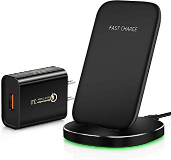 Fast Wireless Charger, Boxeroo Qi Charger Stand with Upgraded QC3.0 Adapter,[10W] Galaxy S10/S10 /S9/S9 /S8/S8 /S7/S7 Edge/Note9, 7.5W Compatible with iPhone X/XS/XR/XS Max/8/8Plus and 5W for All Qi Enable Devices
