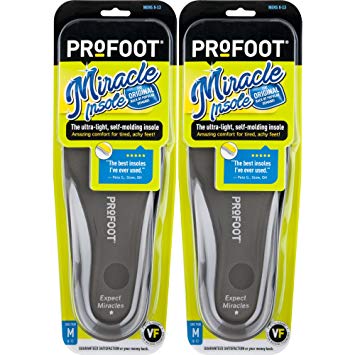PROFOOT Original Miracle Insole, Men's 8-13, 2 Pair, 2-Layer Lightweight Insole with Memory-Foam Technology for Relief from Sore Feet and Aching Heels from Walking, Standing, Hiking