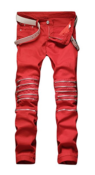 Men's Skinny Destroyed Jeans with Zippers