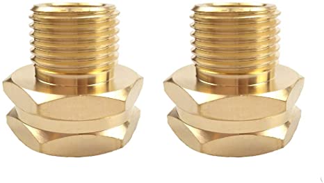 Hanobo 2 Pack Brass Garden Hose Connector, GHT to NPT Hose Fitting, 3/4" GHT Female x 3/4" NPT Male Connector