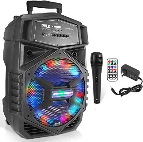 Portable Bluetooth PA Speaker System - 1000W Outdoor Bluetooth Speaker Portable PA System w/Microphone in, Party Lights, USB SD Card Reader, FM Radio, Wheels - Mic, Remote Control - Pyle PPHP1264A