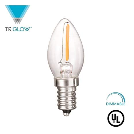 TriGlow T95093 LED 0.5 Watt (7W Replacement) DIMMABLE 2700K (Warm White Color) E12 Candelabra Base Clear Filament Night Light Bulb, UL Listed