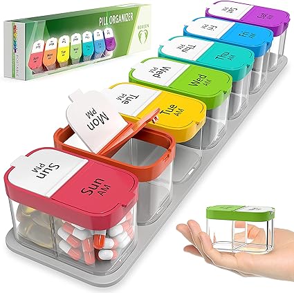 Extra Large Weekly Pill Organizer - XL Daily Pill Box - 7 Day Am Pm Pill Case Jumbo Pill Container for Supplements Big Pill Holder Twice A Day Oversized Daily Medicine Organizer for Vitamins