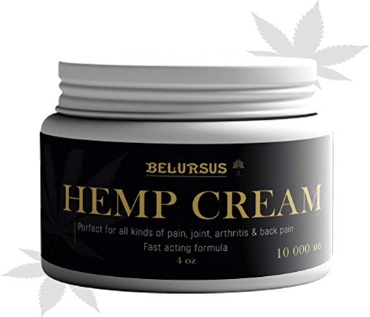 Belursus Hemp Cream 10.000 mg Natural Pain Relief for Joint Pain & Relieves Inflammation, Nerve Pain, Muscle, Knee, Back & Nerve Pain - Made in USA