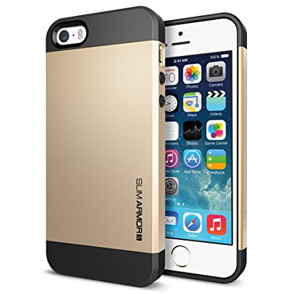 iPhone 5S Case, Spigen Slim Armor S Case for iPhone 5S/5 - Retail Packaging - Champagne Gold (SGP10604)