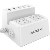 QICENT Multiple 5 Ports Usb Desktop Charger Home and Office 4 Multi Outlet Power Strip Surge Protector Built-in 49ft Power Cord for Ipad