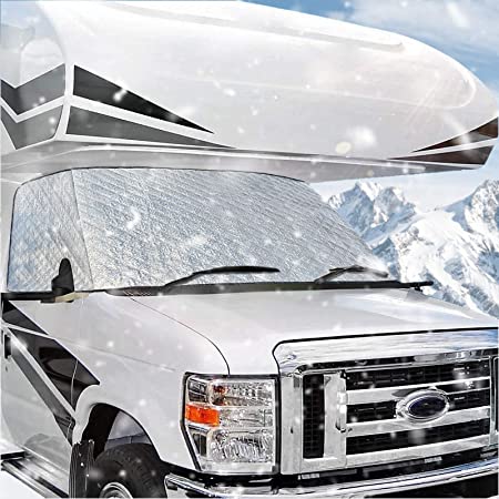 Eapele RV Windshield Cover Compatible with Ford Class C 1997-2021, 90% UV Blocked, Offer Complete Privacy (Silver)