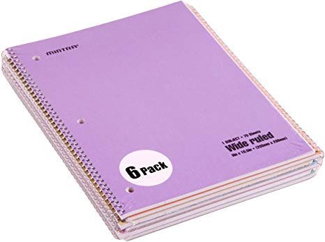 Mintra Office Spiral Notebooks (Pastel - Wide Ruled, 6PK)