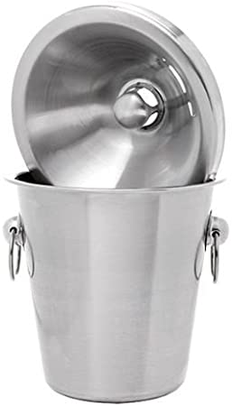 Brushed Stainless Steel Half Bottle Wine Tasting Receptacle (Spittoon) with Lid