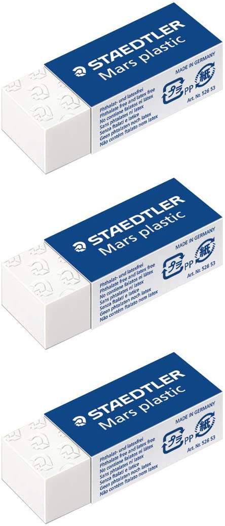 STAEDTLER Mars Plastic Eraser Pack of 3Plastic Mini, White