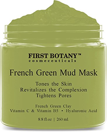 French Green Mud Mask 8.8 fl oz for men and women - an anti aging face mask, pore minimizer, blackhead remover, reduces acne scars, clarifying hair mask and gentle facial cleanser