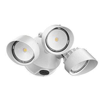 Lithonia Lighting OLF 3RH 40K 120 PE WH M4 3-Head Outdoor LED Dusk to Dawn Round Flood Light, White