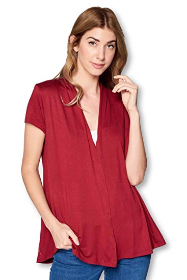 Open Front Short Sleeve Soft Bamboo Cardigan Sweater for Women -Made in USA