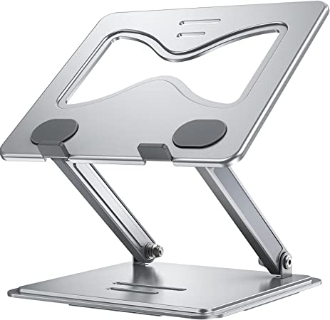 HUANUO Adjustable Laptop Stand, Ergonomic Laptop Stand, Desktop Riser with Heat Vent, Foldable Portable Computer Stand for Laptop, Compatible with 10”-17” Laptops, Notebooks, Tablets, Silver