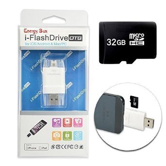 New i Flash Drive Card Reader HD OTG USB iPhone Memory iPad Memory Expanding Memory for iPhone 5s /iPhone 6/iPhone 6s/iPhone 6 Plus/iPhone 6s Plus/ iPad Easy to Save Photos/Video with 32GB TF Card