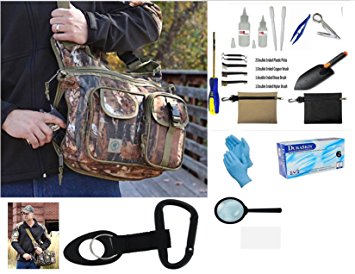 VAS First Response Treasure Hunters Large 17" Hobbyists Sling Pack | Metal Detecting | Gold Panning | 22 Pc Accessory Kit (WILDLAND CAMO BAG)