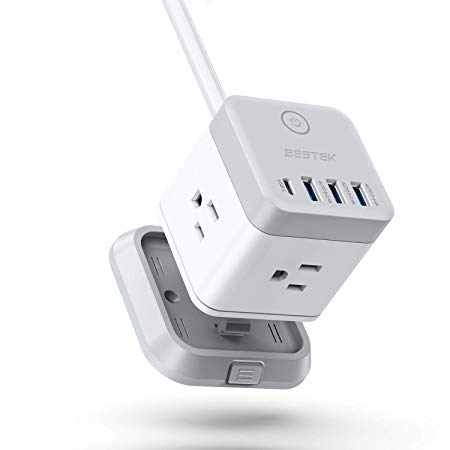 Power Outlet Strips,3 USB Ports Vertical Cube Mountable Power Outlet Extender with 3-Outlet, 5 Ft Extension Cord