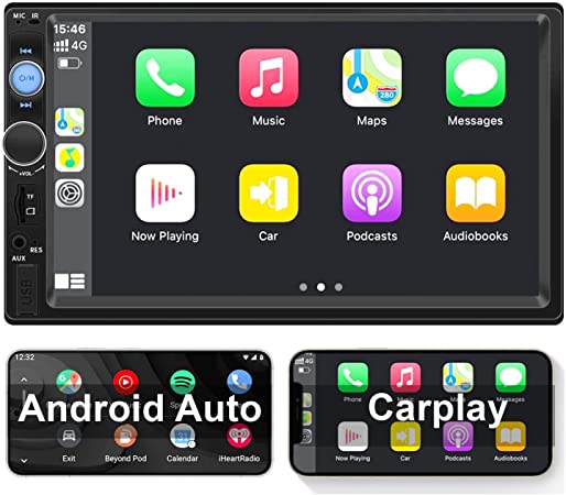 Regetek 7" Double DIN Car Stereo Compatible with Android Auto and Apple CarPlay Touchscreen in Dash Bluetooth Car Radio Mp3 Audio 1080P Video Player FM Radio/AM Radio/TF/USB/AUX-in   Remote Control
