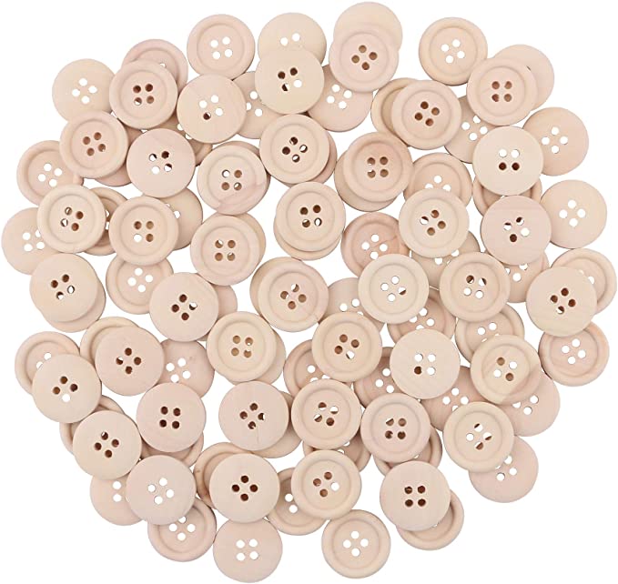 Wooden Buttons 20mm, Dedoot 100 Pcs Natural Wood 4 Hole Buttons Sewing Buttons Decorative for Craft DIY Scrapbook Decor