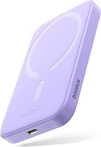 Baseus Wireless Portable Charger, Mini 6,000mAh Magnetic Power Bank Compatible-MagSafe Battery Pack PD 20W w/USB-C Cable, for iPhone 16/15/14/13/12 Series, 2024 Version, Purple