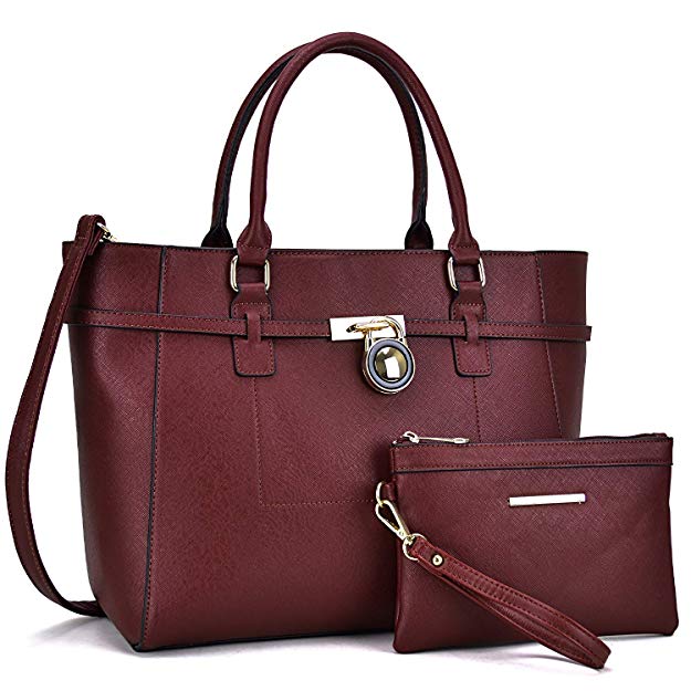 Women's Large Fashion Tote Bag Elegant Top Belted Padlock Handbag Satchel Purse Shoulder Work Bag Wallet Set