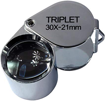HTS 203D0 30x 21mm Chrome Triplet Jeweler's Loupe with Leather Case