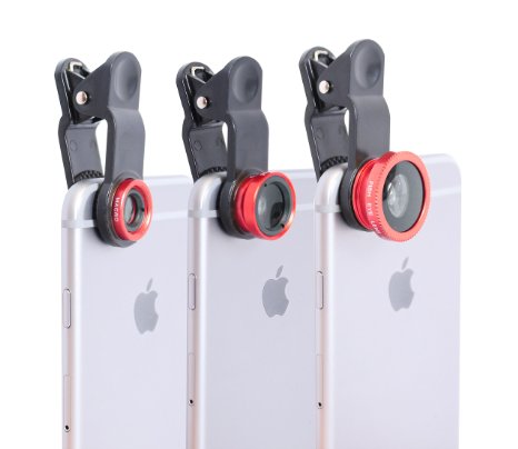 Clip on Cell Phone Camera Lens - (Red) - Take Better Pictures with Macro Wide Angle and Fisheye Lenses - 3 Different Lenses for All Types of Pictures