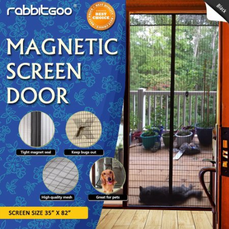 Rabbitgoo Magnetic Screen Door With Mesh Curtain Fits Door Frame Up to 35"x82" Max Easy Install, Tough Mesh Beauty Lace 26 Magnet Seamless Closure