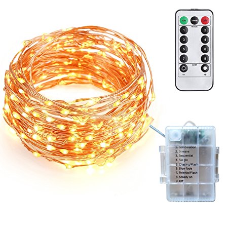 Tecland 16.4ft/5M 50LED Battery Operated Remote Control Waterproof IP65 8 Modes Copper Wire String Light, use for Home Decoration, Party decoration or other DIY Decorations.(Warm White)