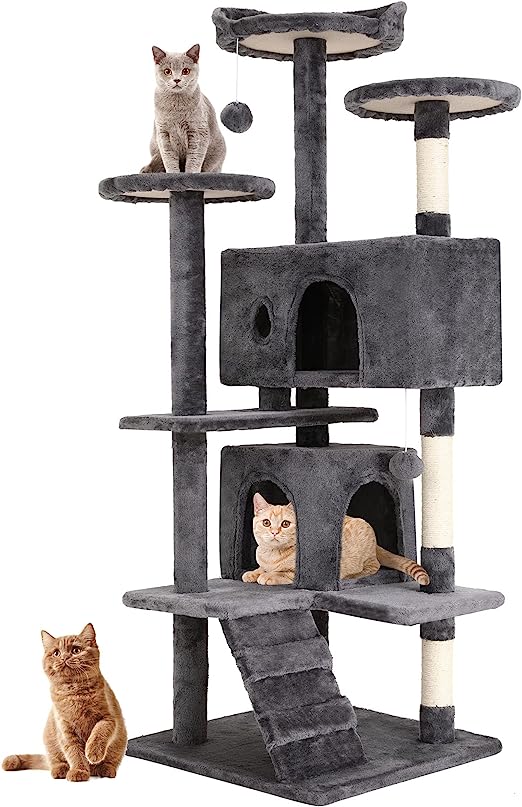 BestPet 54in Cat Tree Tower for Indoor Cats,Multi-Level Cat Furniture Activity Center with Cat Scratching Posts Stand House Cat Condo with Funny Toys for Kittens Pet Play House (54in, Light Gray)