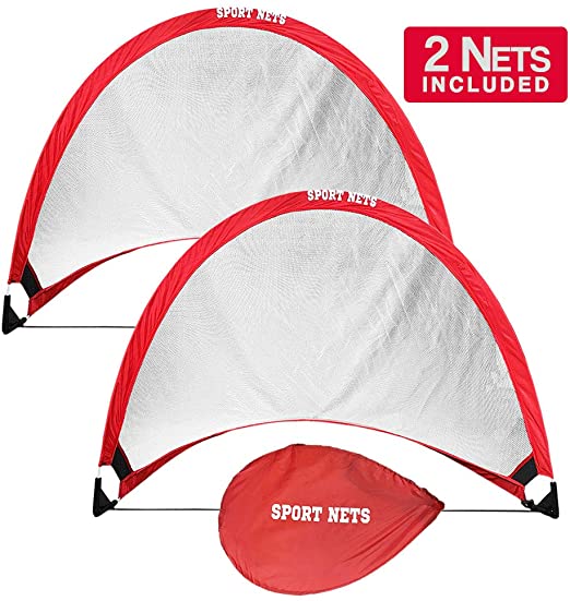 Hit Run Steal Portable Pop Up Soccer Goals Set of 2 - Two Folding Portable Soccer Goals with Carry Case - Available in 2.5ft, 4ft and 6 Foot Sizes.