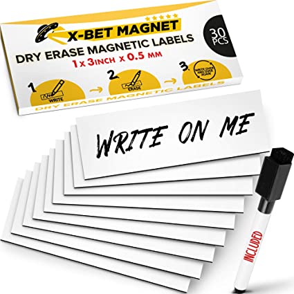 Dry Erase Magnetic Labels for Metal Shelving - Dry Erase Magnetic Stickers for Whiteboards - Sticky Labels and Stickers - Magnetic Name Tags - Writable Flexible Magnet Sheets - Blank Write On Magnets