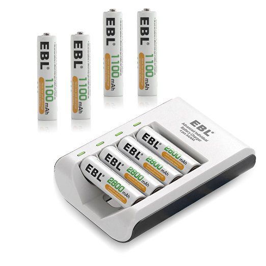 EBL 807 LED Rapid 4 Bay Individual Smart Battery Charger   AAA 1100mAh Rechargeable Battery (4 Packs)   AA 2800mAh Rechargeable Battery (4 Packs)