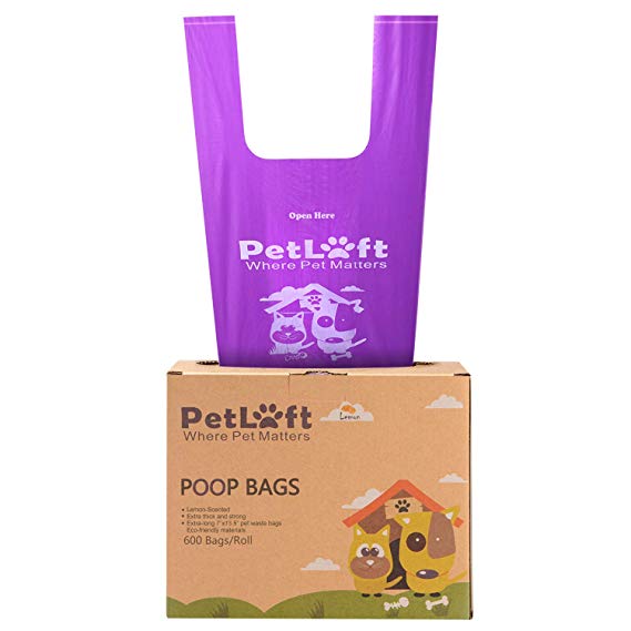PETLOFT Poop Bags for Dogs, Durable EPI Biodegradable Environment-Friendly Dog Waste Bag Poop Bag with Easy Tie Handles - Purple